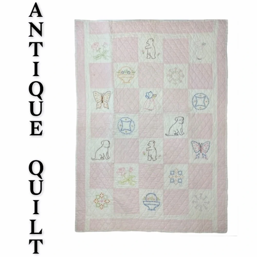 Vintage Quilt Patchwork Handcrafted Primitive Farmhouse Antique Baby Rare OOAK